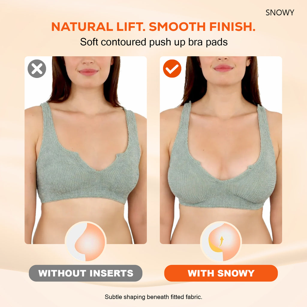 Snowy Double Sided Sticky Bra Inserts for Women, Beige Push Up Bra Pads with Natural Lift, Washable Reusable Adhesive Breast Inserts for Strapless, Backless,