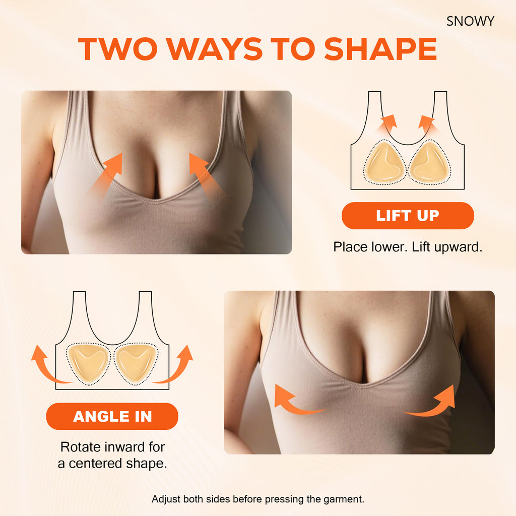Snowy Double Sided Sticky Bra Inserts for Women, Beige Push Up Bra Pads with Natural Lift, Washable Reusable Adhesive Breast Inserts for Strapless, Backless,