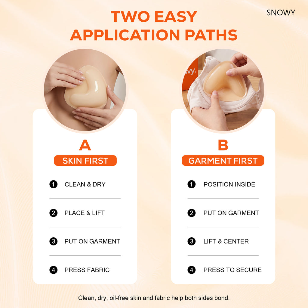 Snowy Double Sided Sticky Bra Inserts for Women, Beige Push Up Bra Pads with Natural Lift, Washable Reusable Adhesive Breast Inserts for Strapless, Backless,