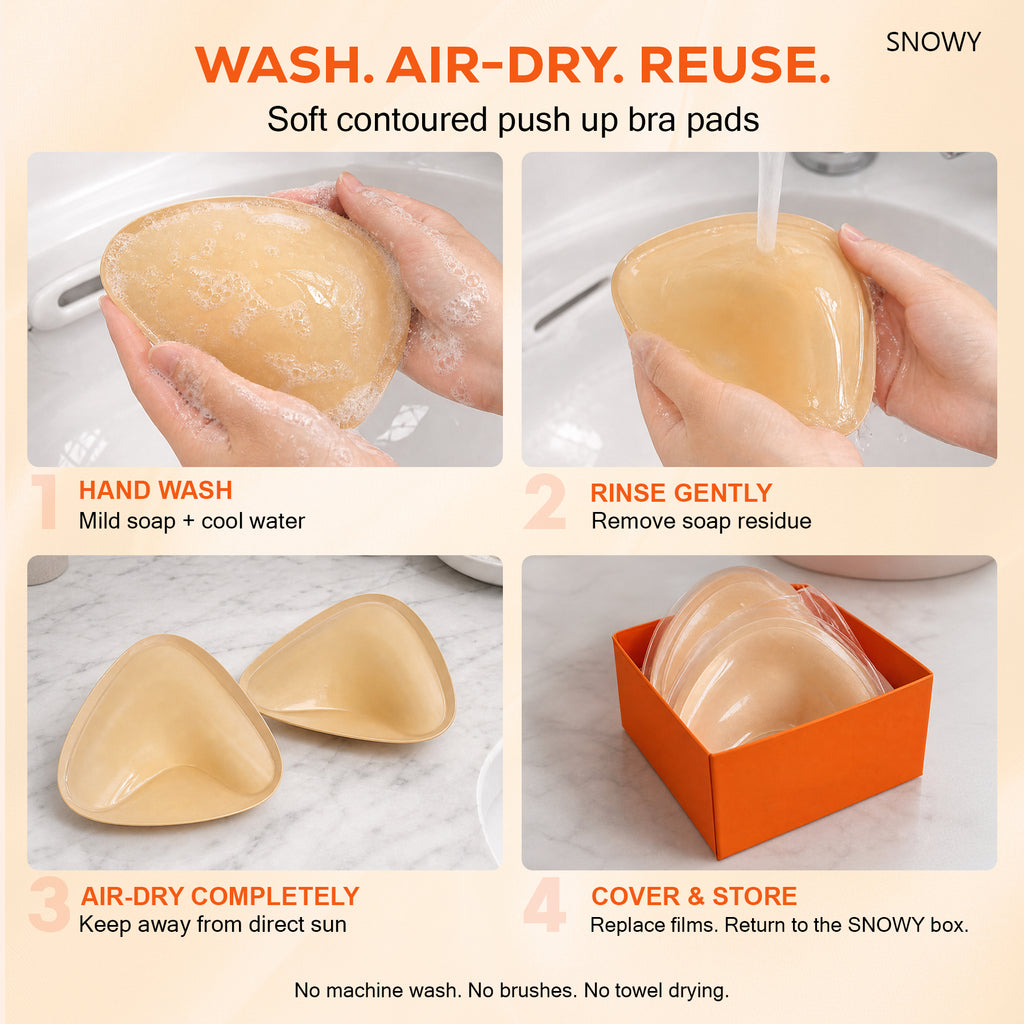 Snowy Double Sided Sticky Bra Inserts for Women, Beige Push Up Bra Pads with Natural Lift, Washable Reusable Adhesive Breast Inserts for Strapless, Backless,